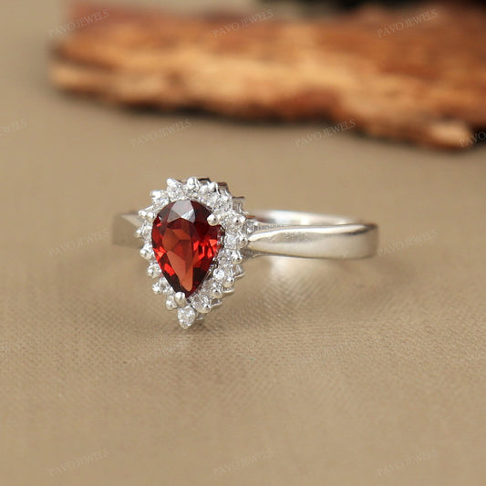 Natural Garnet Gemstone 925 Sterling Silver Ring Pear Cut Handmade Vintage Style Jewelry