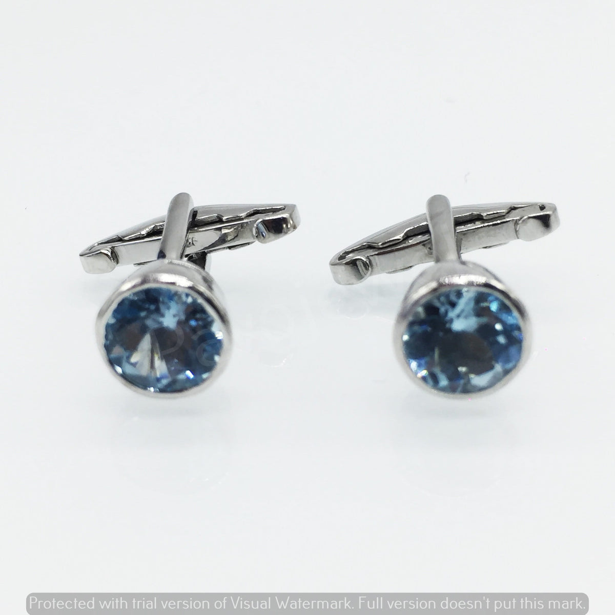 Handmade Round Sky Blue Topaz 925 Sterling Silver Cufflinks