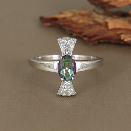 Mystic Topaz Ring: Oval Gemstone, 925 Sterling Silver