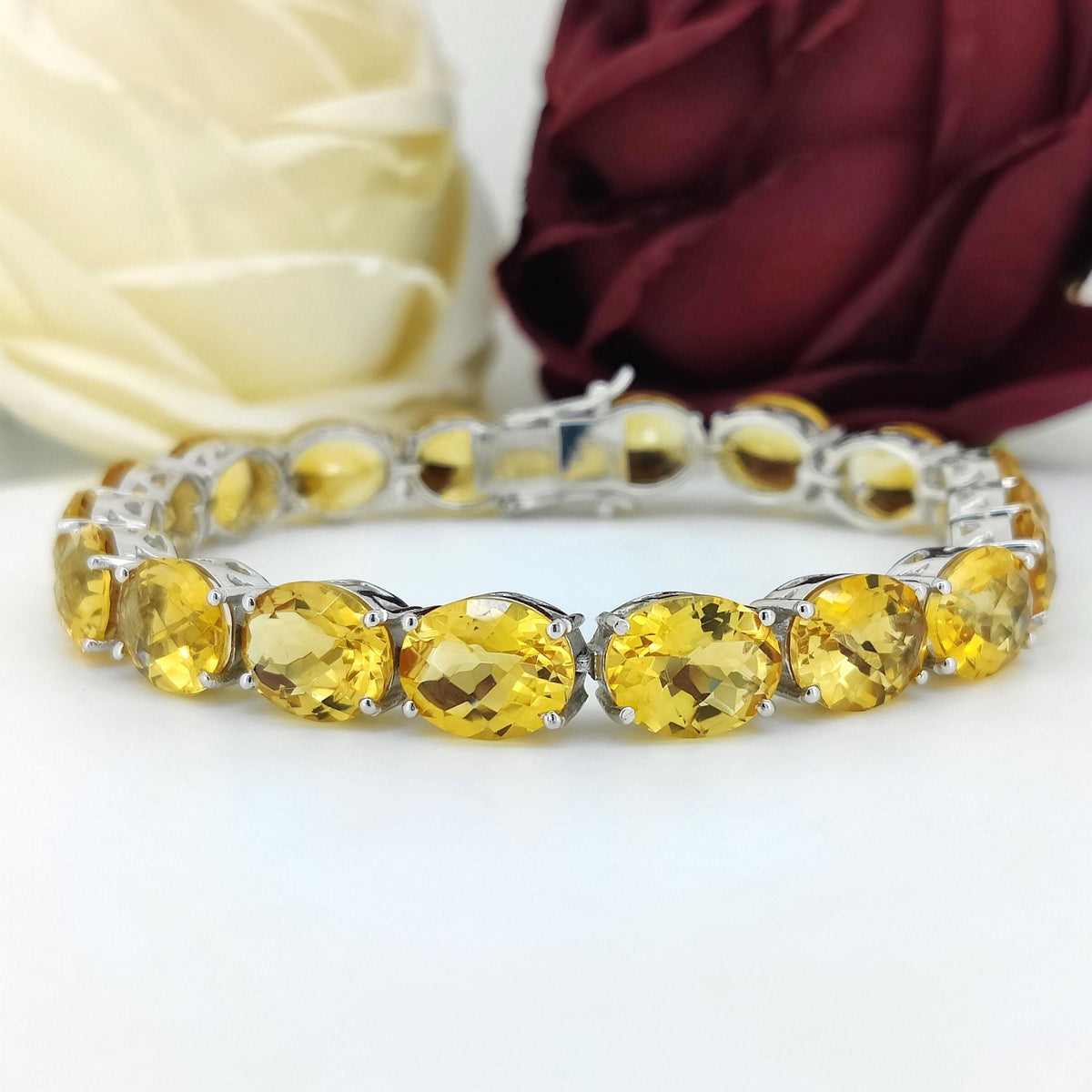 Natural Citrine Tennis Bracelet-925 Sterling Silver Jewelry-10x8mm Oval Gemstone Bracelet-November Birthstone Jewelry-Yellow Citrine Jewelry