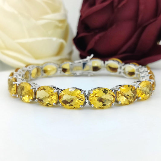 Natural Citrine Tennis Bracelet-925 Sterling Silver Jewelry-10x8mm Oval Gemstone Bracelet-November Birthstone Jewelry-Yellow Citrine Jewelry