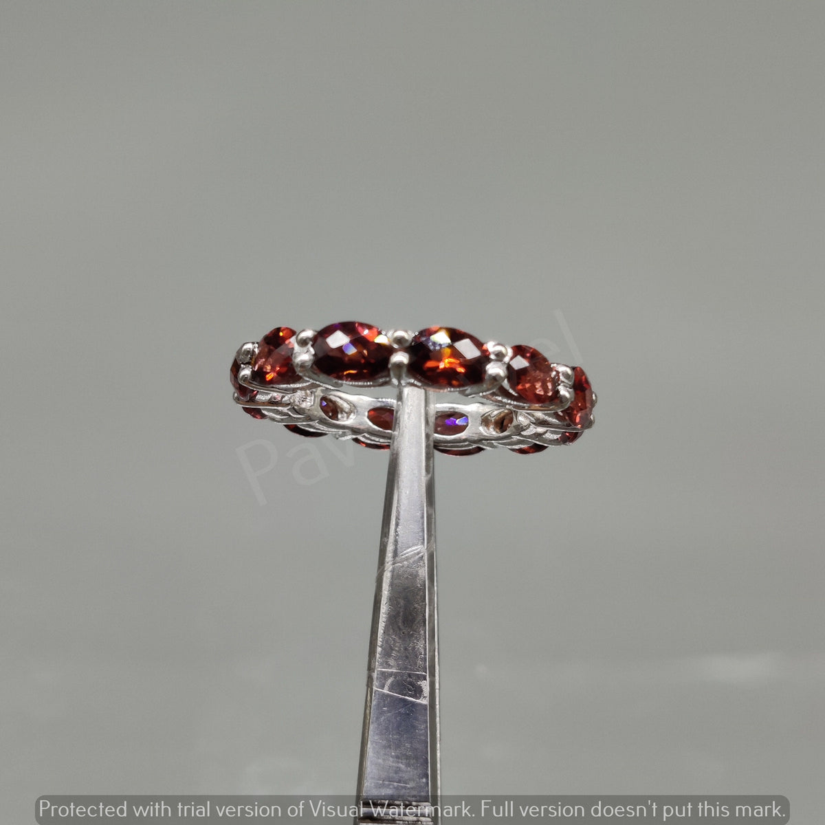 Garnet Eternity Wedding Band Sterling Silver Ring