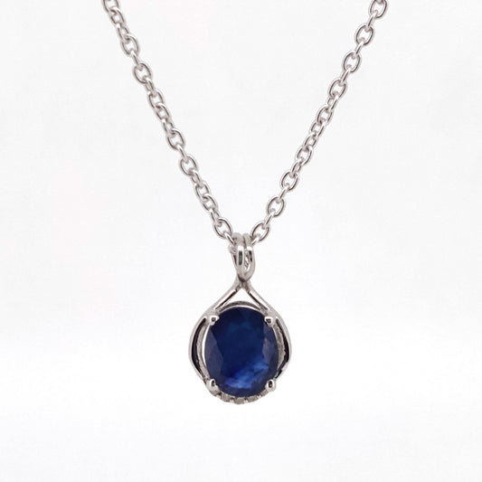 Natural Blue Sapphire Pendant-925 Sterling Silver Jewelry-September Birthstone-Handmade Jewelry-Anniversary Gift