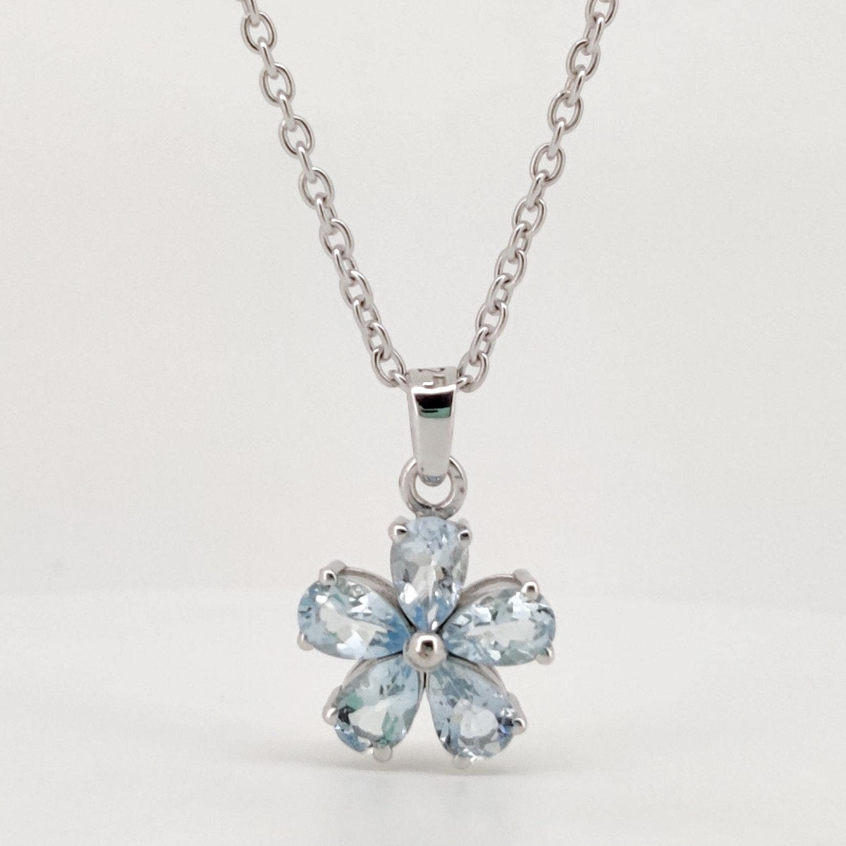 Aquamarine Flower Pendant, Handmade Sterling Silver, Aquamarine Jewelry, March Birthstone, Anniversary Gift