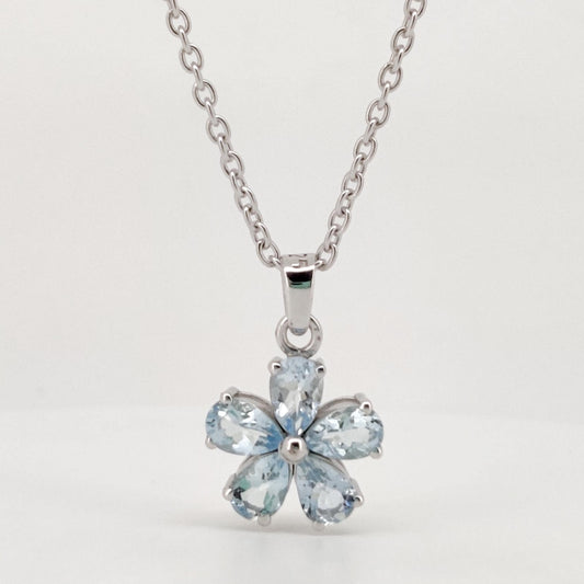 Aquamarine Flower Pendant, Handmade Sterling Silver, Aquamarine Jewelry, March Birthstone, Anniversary Gift