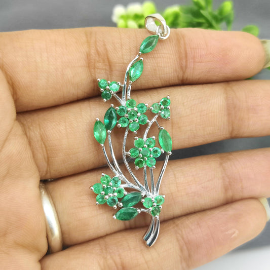 Natural Emerald Pendant-925 Sterling Silver-May Birthstone Jewelry-Emerald Jewelry