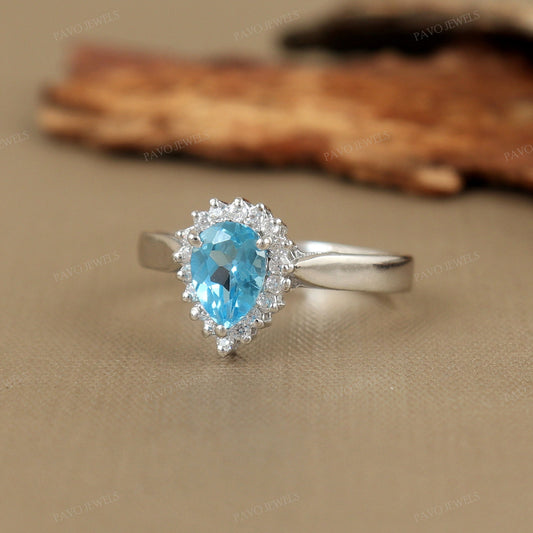 Handmade Swiss Blue Topaz Ring: Sterling Silver Cluster, November Birthstone