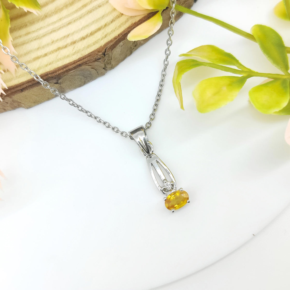 Natural Orange Sapphire Pendant-925 Sterling Silver Jewelry-September Birthstone-Sapphire Jewelry-Wedding Gift