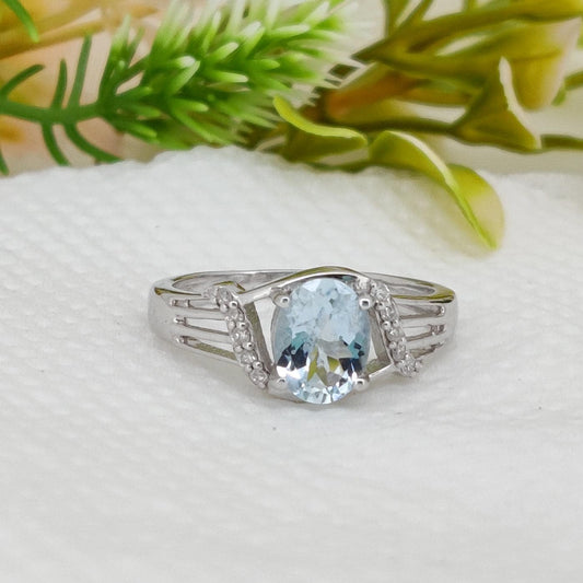 Handmade Aquamarine Stacking Ring, Unique Style Silver Gemstone Anniversary Gift