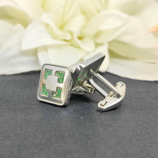 Natural Emerald Cufflinks-925 Sterling Silver-May Birthstone-Minimalist Square Cufflinks-Formal Wear Men's Accessories-Gift for him