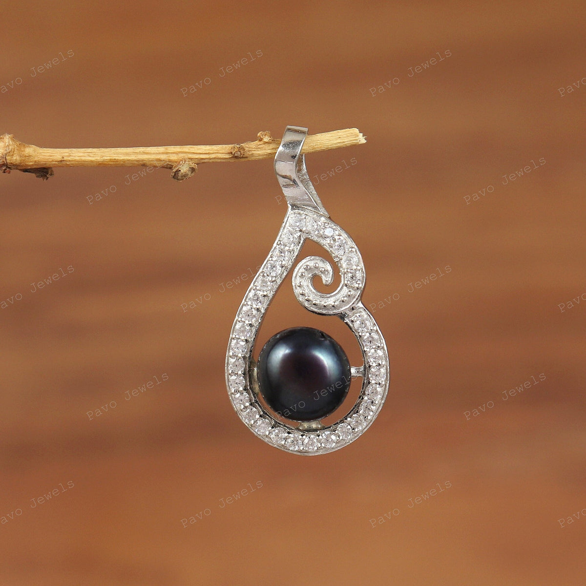 Black Pearl Pendant Necklace, 925 Sterling Silver, Handmade Jewelry