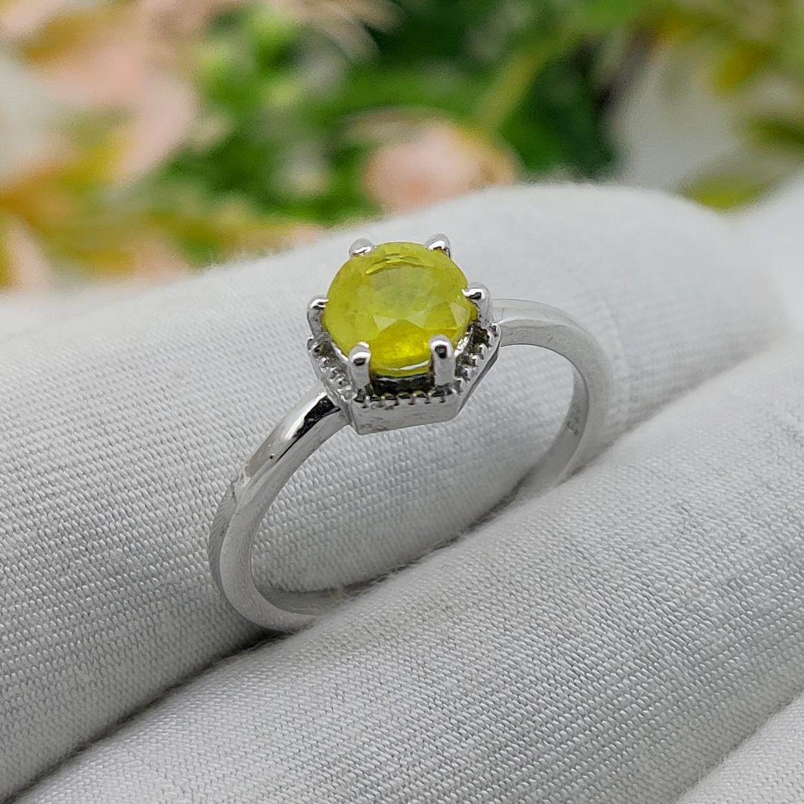Natural Yellow Sapphire Ring, Handmade 925 Sterling Silver, Birthstone Gift for Her