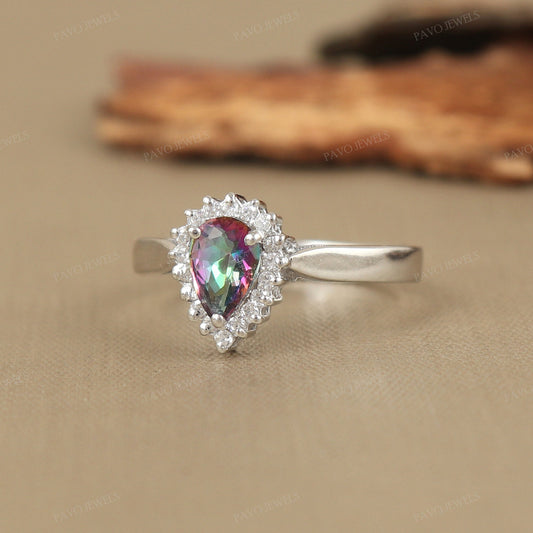 Mystic Topaz Ring: 925 Sterling Silver Handmade Pear Cut Gemstone Cluster