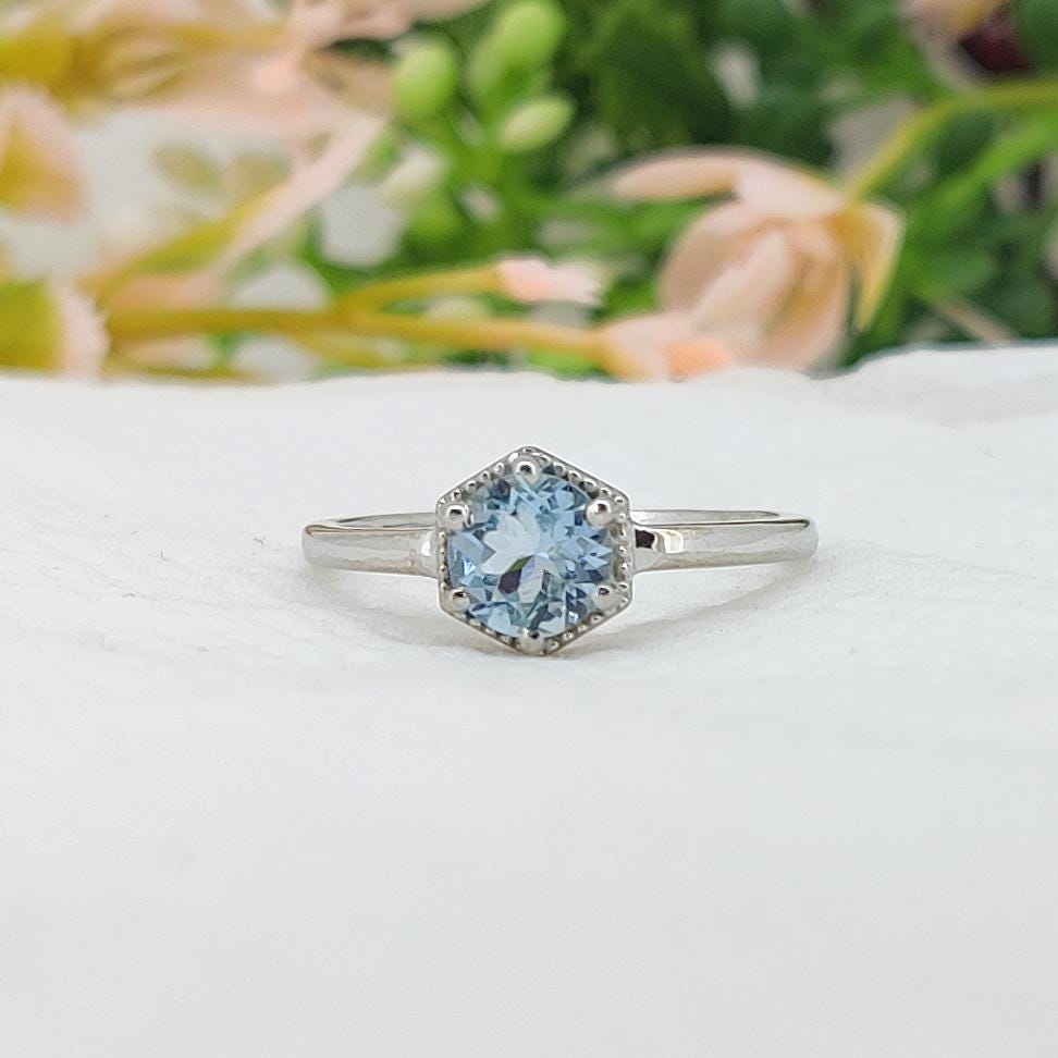 Natural Aquamarine Ring,  Handmade Sterling Silver, Blue Gemstone Jewelry, March Birthstone, Gifts For Her