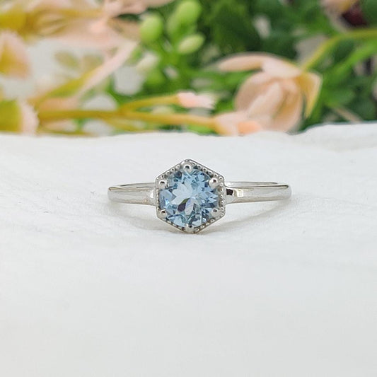 Natural Aquamarine Ring,  Handmade Sterling Silver, Blue Gemstone Jewelry, March Birthstone, Gifts For Her