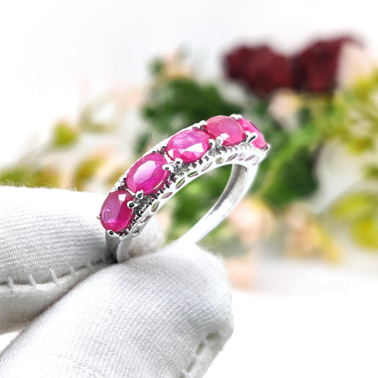 Natural Ruby Half Band Ring, Handmade Silver Gemstone, July Birthstone, Jewelry For Gift