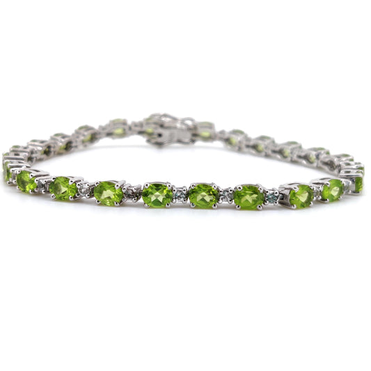 Natural Peridot Tennis Bracelet, 925 Sterling Silver, August Birthstone Jewelry