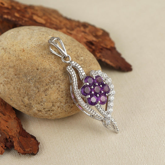 Natural African Amethyst Pendant-February Birthstone-Gemstone Flower Pendant-925 Sterling Silver Jewelry-Handmade Jewelry-Gift for wife
