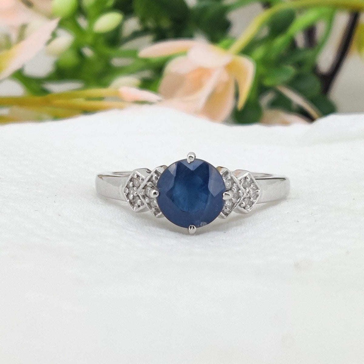 Blue Sapphire Ring, 925 Sterling Silver,  Round Sapphire Band, Handmade Gemstone Jewelry