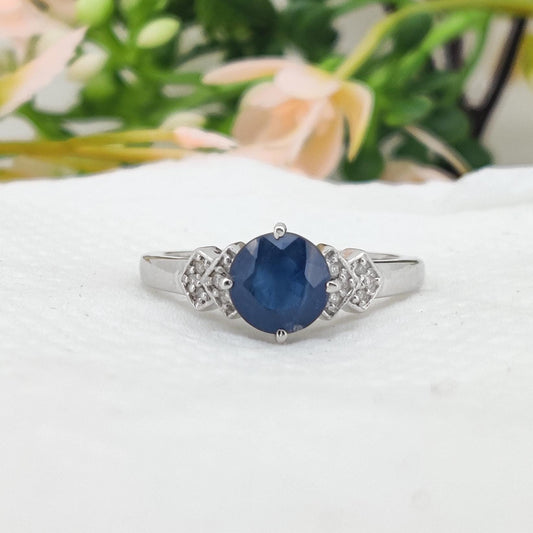 Blue Sapphire Ring, 925 Sterling Silver,  Round Sapphire Band, Handmade Gemstone Jewelry
