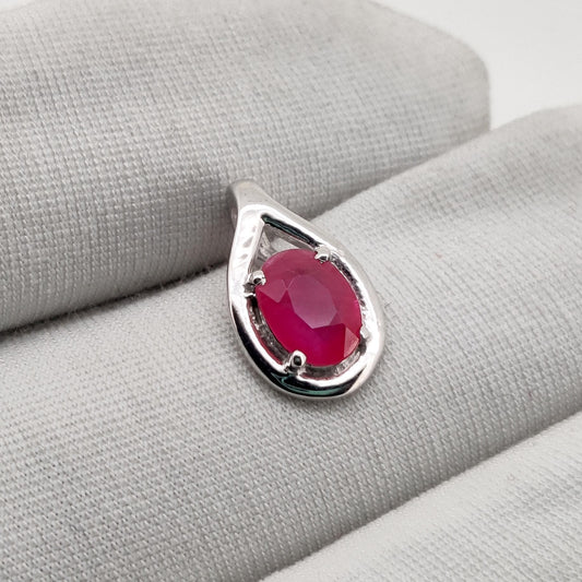 Oval Ruby Pendant, 925 Sterling Silver Teardrop Necklace, July Birthstone Jewelry
