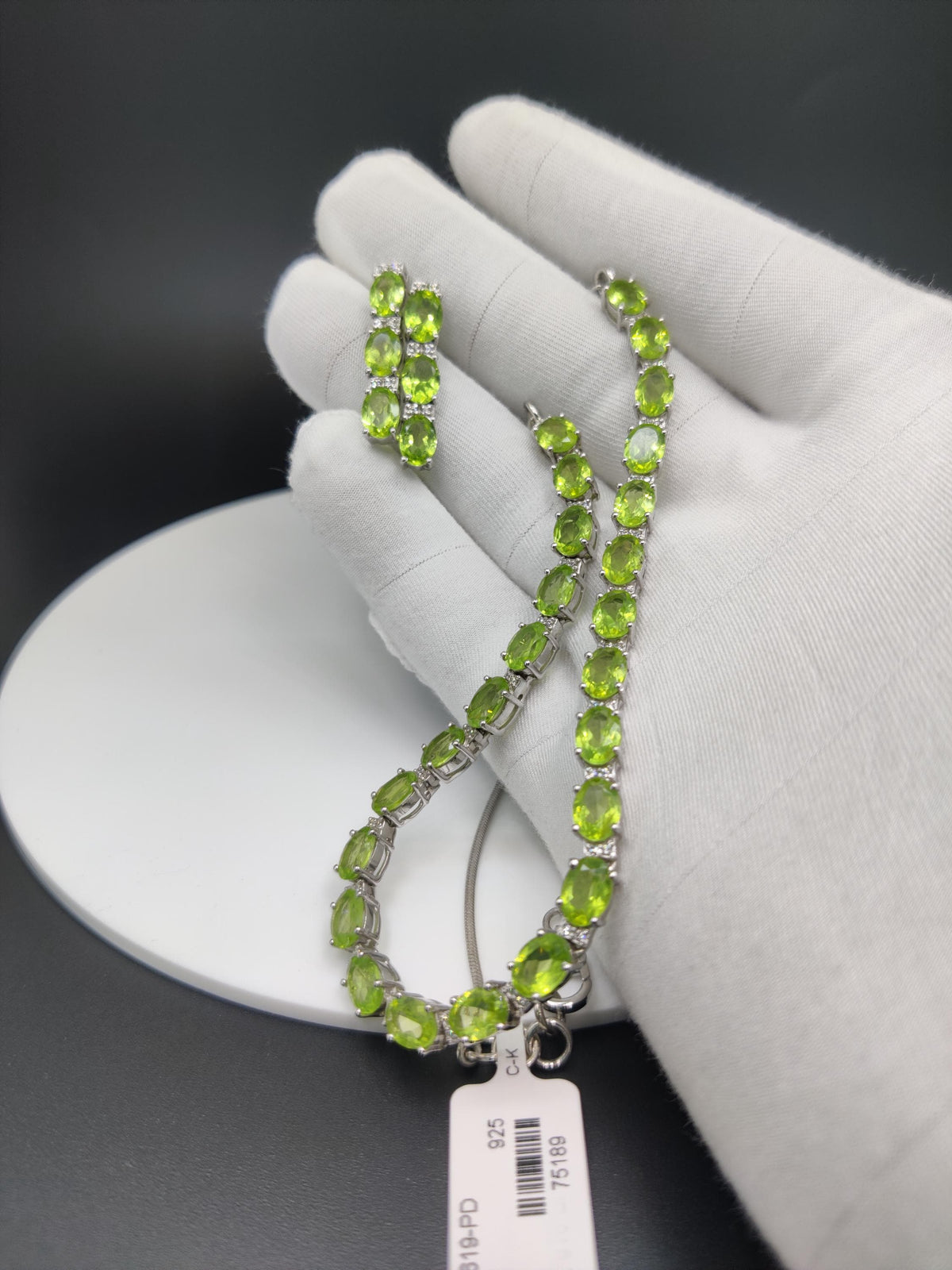 Sterling Silver Peridot Necklace and Earrings Set, Oval Gemstone, August Birthstone