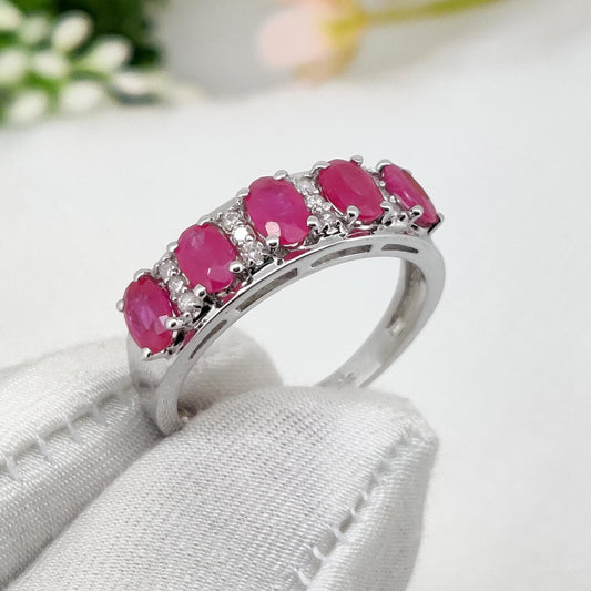 Natural Ruby Ring, 925 Sterling Silver, Oval Gemstone Stacking Band, Ruby Jewelry, July Birthstone