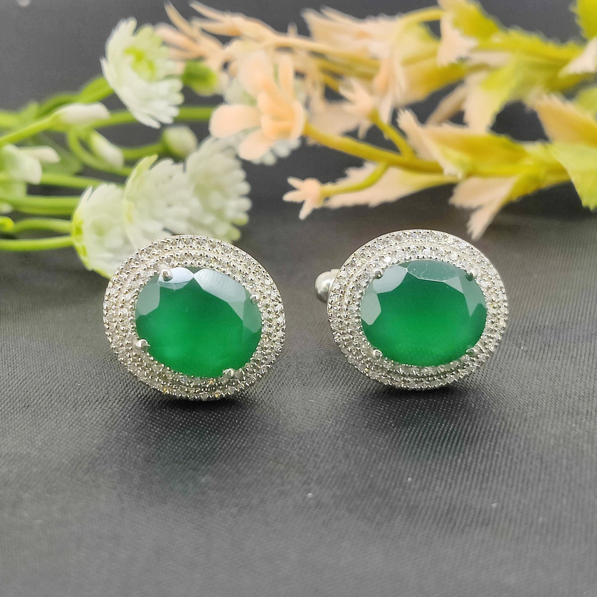 Natural Green Onyx Sterling Silver Cufflinks, Oval Gemstone Men's Accessories (May Birthstone)