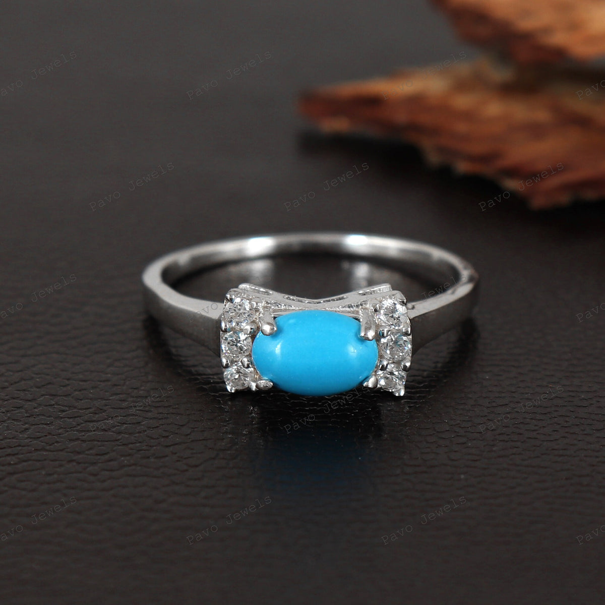 Sterling Silver Turquoise Ring, Oval Solitaire 925 Band, December Birthstone Jewelry