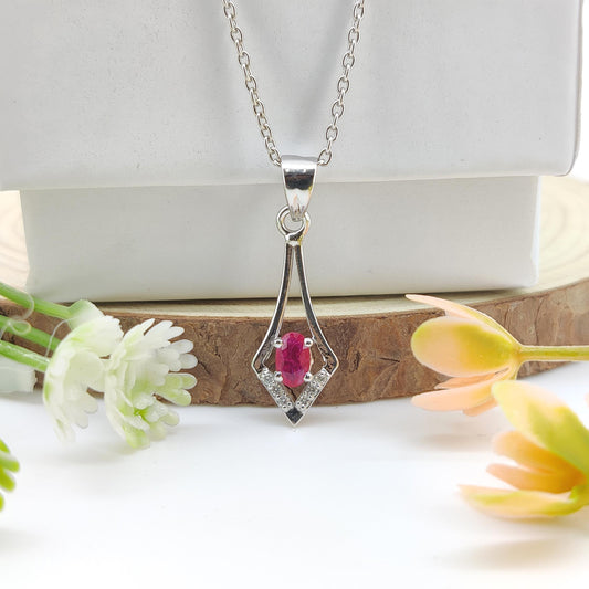 Oval Ruby Sterling Silver Pendant, July Birthstone Necklace, Minimalist Handmade Jewelry