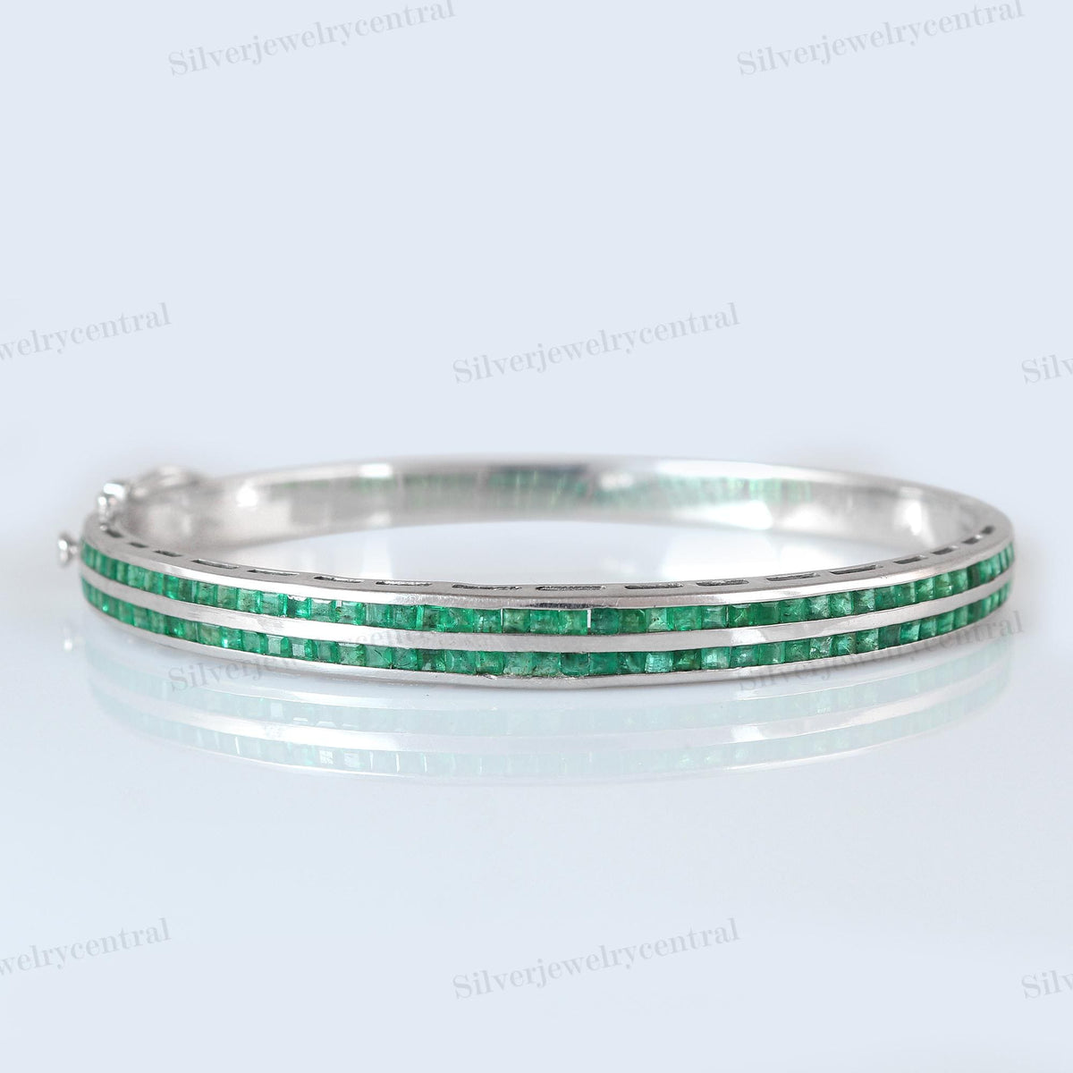 Emerald Bangle Sterling Silver Square Cut Stone May Birthstone Gift
