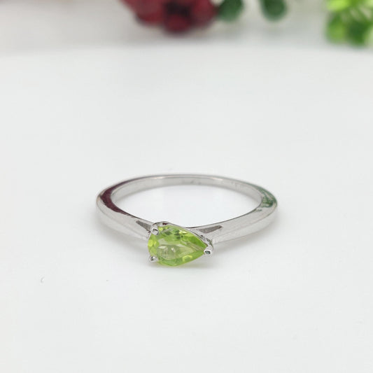 Peridot Sterling Silver Ring: Pear Gemstone Stacking Band Jewelry, August Birthstone Gift