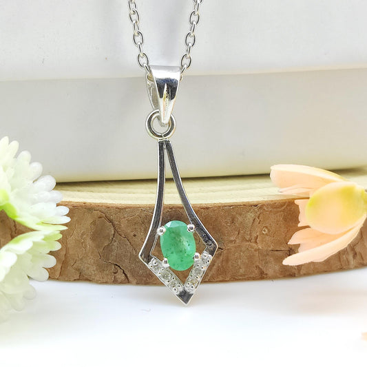 Oval Emerald Pendant, 925 Sterling Silver, May Birthstone, Wedding Charm Necklace