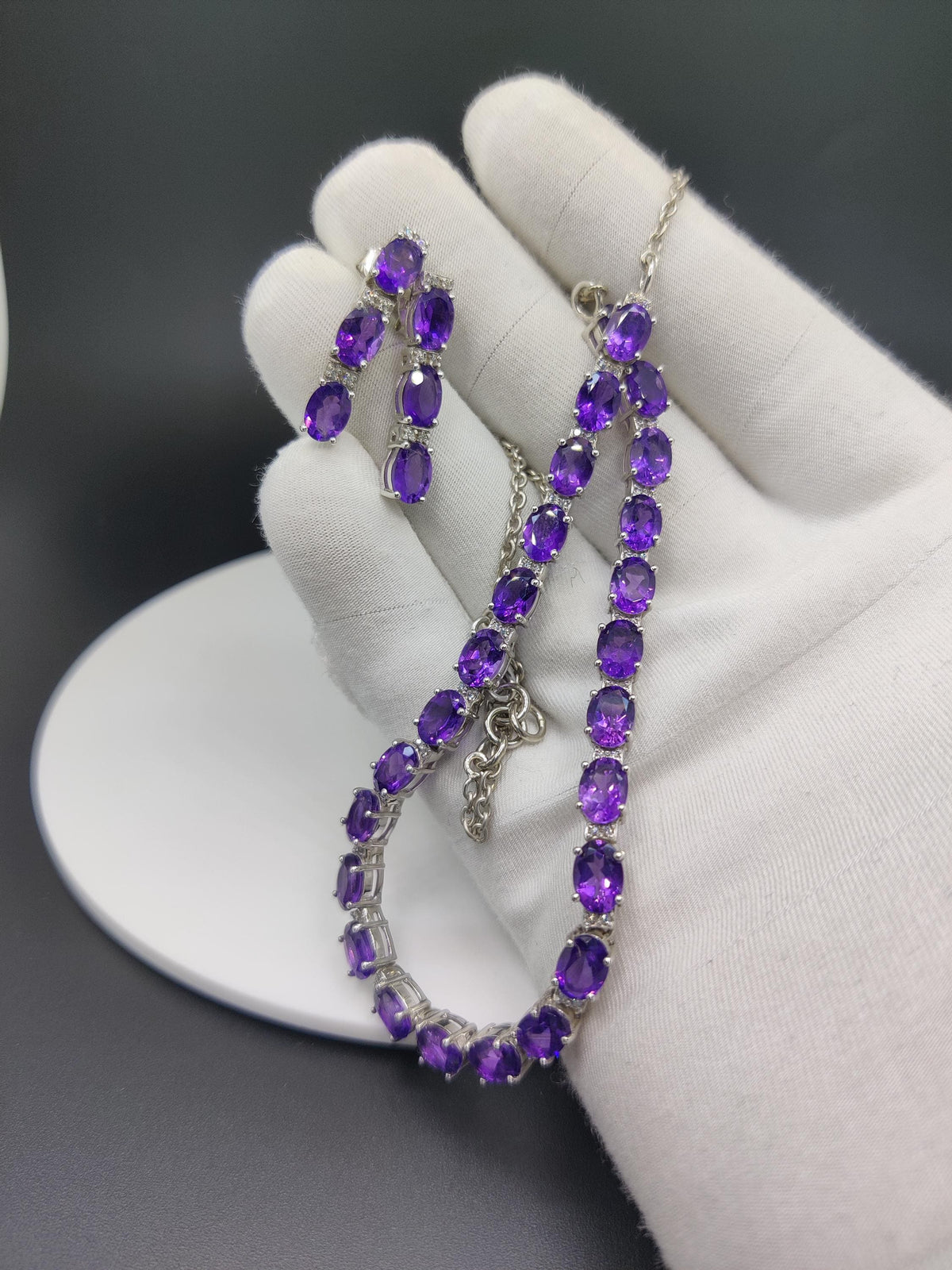 Amethyst Sterling Silver Necklace With Earring Set, Handmade Gemstone Necklace Gifts For Her