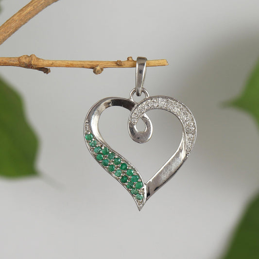 Sterling Silver Heart Pendant, Oval Emerald, May Birthstone Jewelry