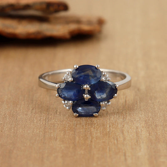 Natural Blue Sapphire Ring-925 Sterling Silver-Oval Gemstone-September Birthstone Jewelry-Blue Sapphire Jewelry-Gift for Anniversary
