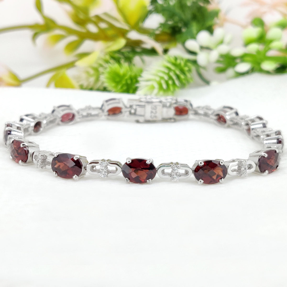 Garnet Tennis Bracelet- Sterling Silver Jewelry-Oval Cut Garnet-January Birthstone-Handmade Gemstone Bracelet-Gift for Her