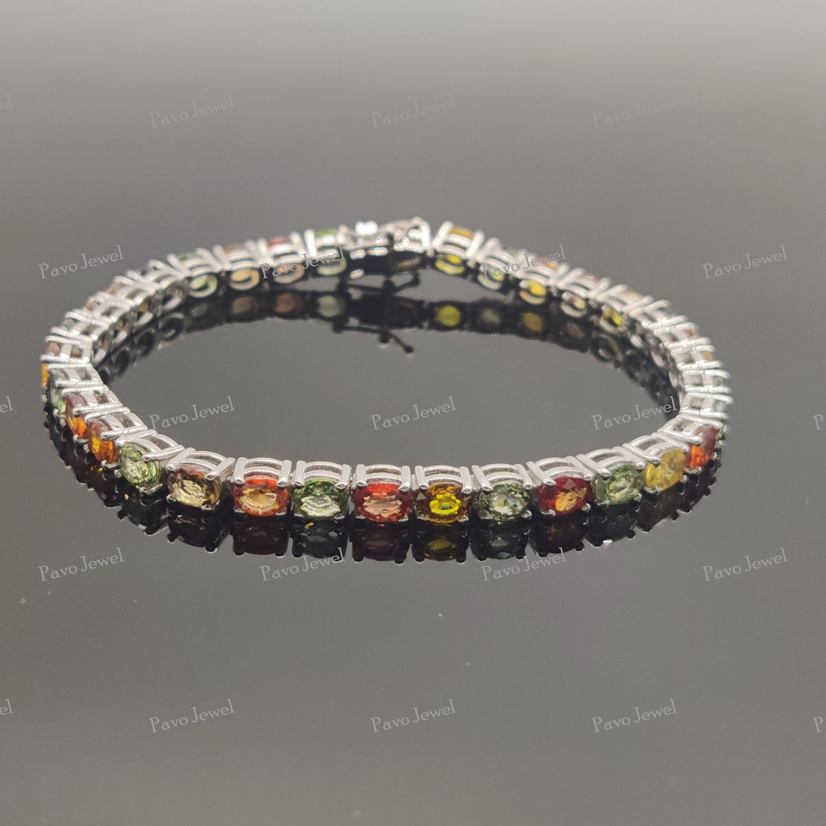 Natural Multi Sapphire Tennis Bracelet, Handmade Sterling Silver Birthstone Jewelry