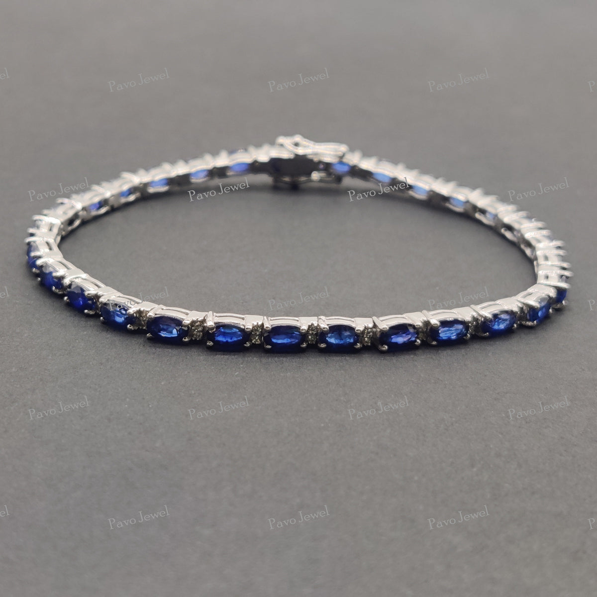 Natural Blue Sapphire Tennis Bracelet, Sterling Silver 3x5 mm Oval Cut Gemstone Jewelry