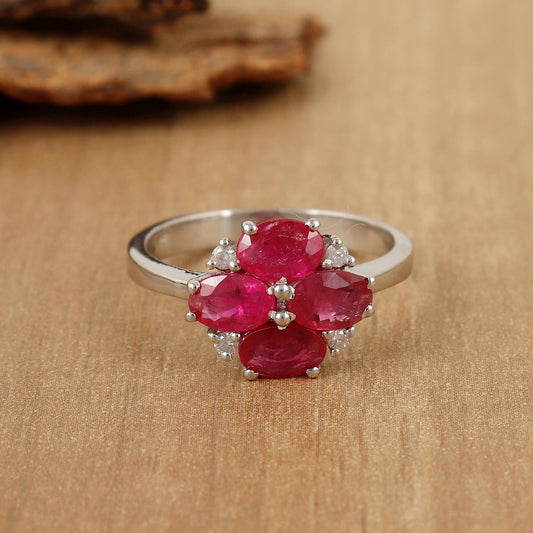 Oval Ruby Engagement Ring: Sterling Silver Diamond Accent, July Birthstone
