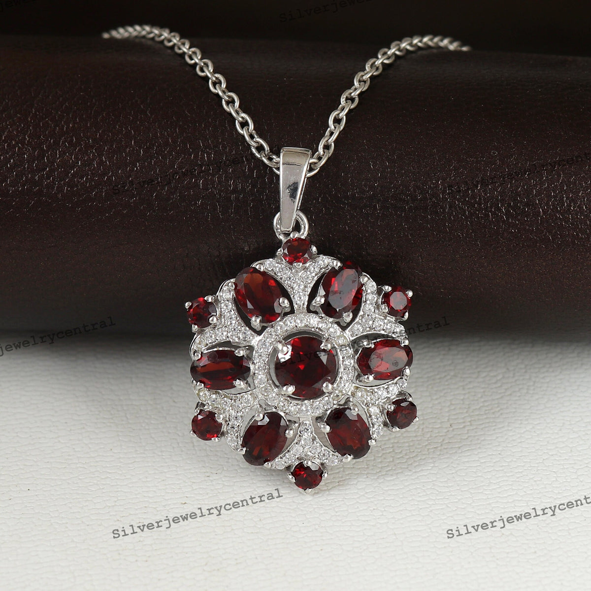Natural Red Garnet Pendant Necklace, Sterling Silver, January Birthstone, Anniversary Charm