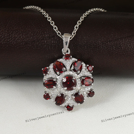 Natural Red Garnet Pendant Necklace, Sterling Silver, January Birthstone, Anniversary Charm