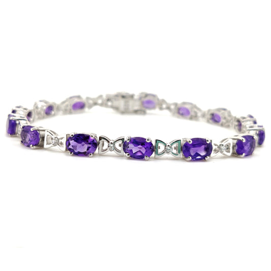 Natural Amethyst Tennis Bracelet, 925 Sterling Silver, Oval Gemstone, February Birthstone