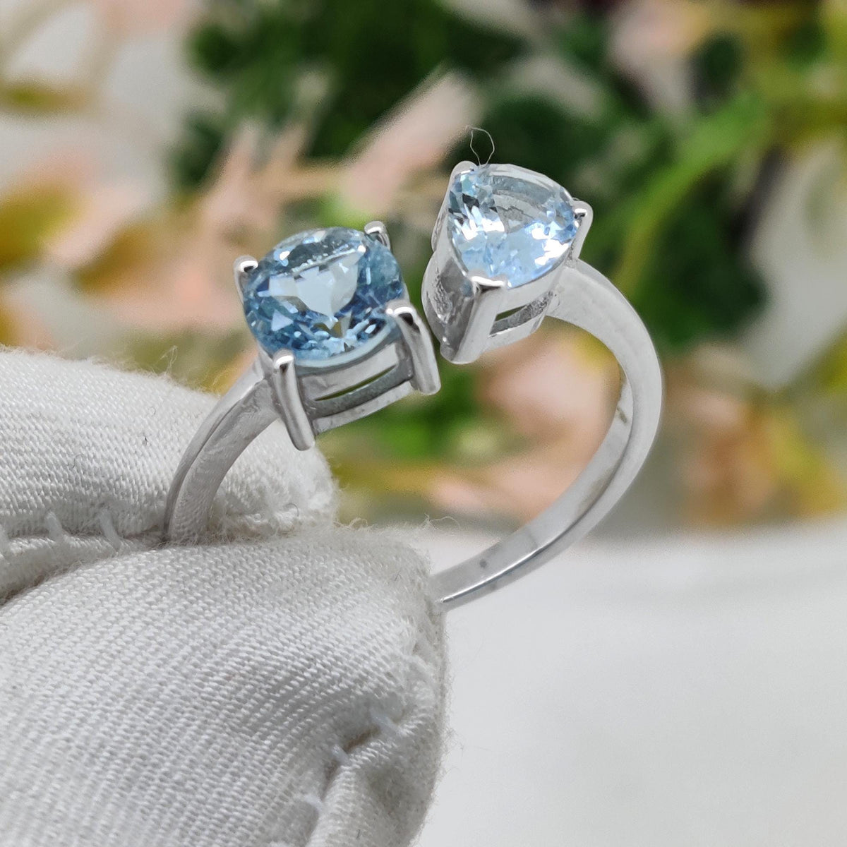 Natural Aquamarine Silver Ring, Dainty March Birthstone Gift for Her