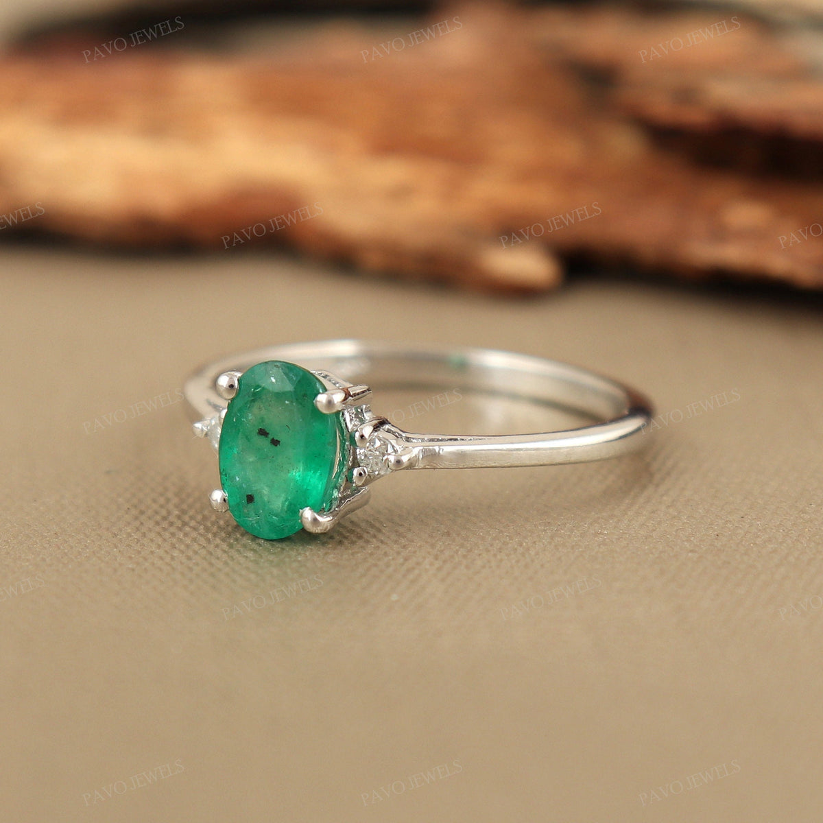 Emerald Ring: Oval Cut Gemstone, 925 Sterling Silver, May Birthstone, Solitaire Ring