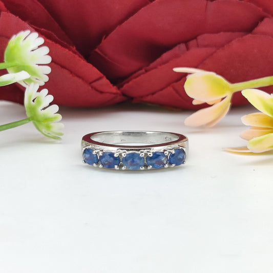 Oval Blue Sapphire Ring: Sterling Silver September Birthstone