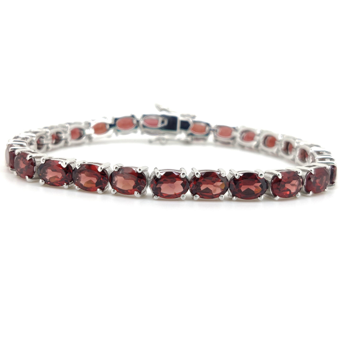 Oval Cut Garnet Tennis Bracelet, 925 Sterling Silver, January Birthstone, Red Gemstone Jewelry