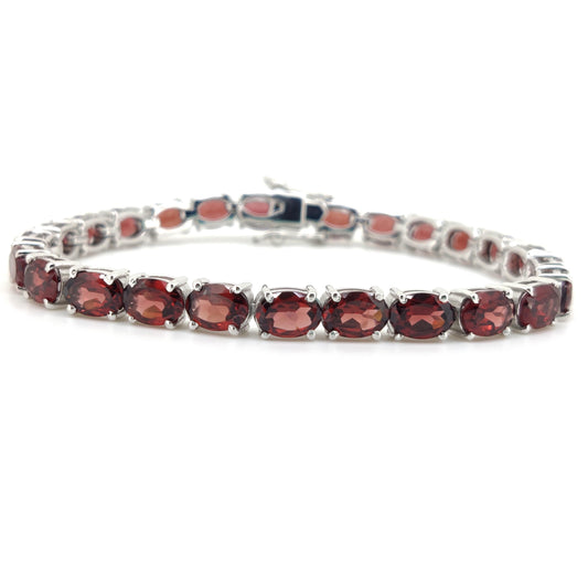 Oval Cut Garnet Tennis Bracelet, 925 Sterling Silver, January Birthstone, Red Gemstone Jewelry