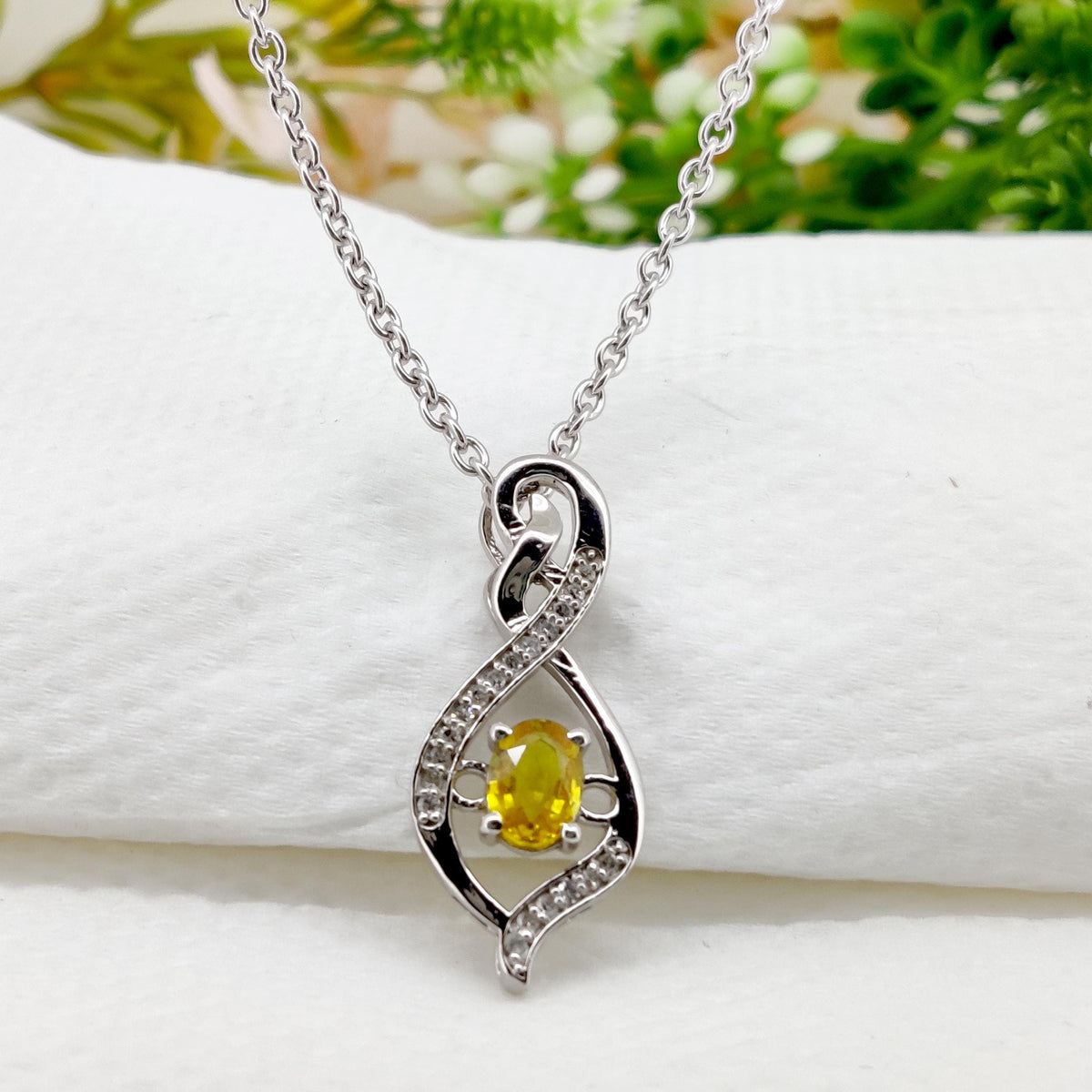 Yellow Sapphire Minimalist Pendant, Handmade Sterling Silver Necklace, Sapphire Jewelry, September Birthstone, Anniversary Gift