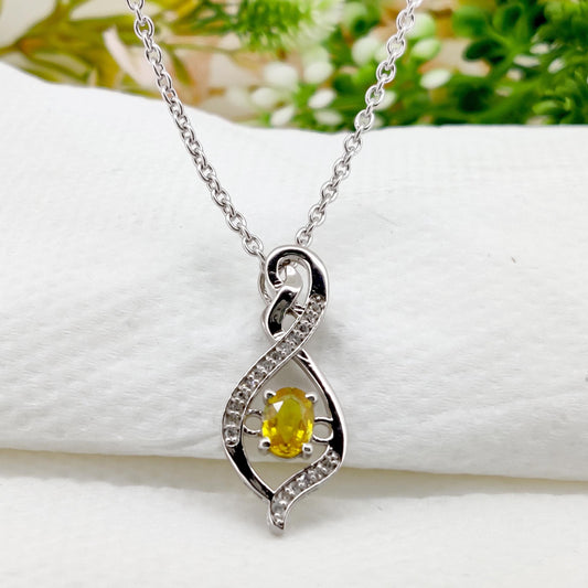 Yellow Sapphire Minimalist Pendant, Handmade Sterling Silver Necklace, Sapphire Jewelry, September Birthstone, Anniversary Gift
